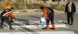 Hisarcık'ta yaya güvenliği için yol boyama çalışması yapıldı